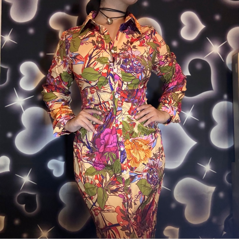 button up floral midi dress